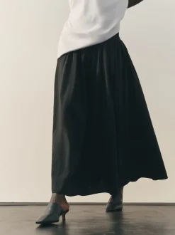 Nothing Ordinary Noir - Jupe mi-longue en coton épais No noir tissé Mix A Line Sale