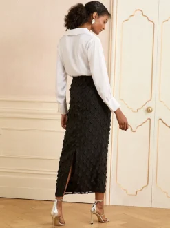 Love & Roses Noir - Jupe mi-longue 3D fleurie Sale