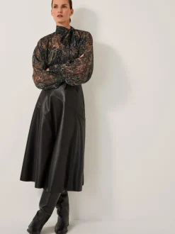 Monsoon Noir - Jupe mi-longue Marnie en similicuir Clearance