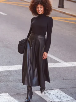 Sosandar Noir - Jupe Midaxi en similicuir Online