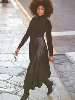 Sosandar Noir - Jupe Midaxi en similicuir Online