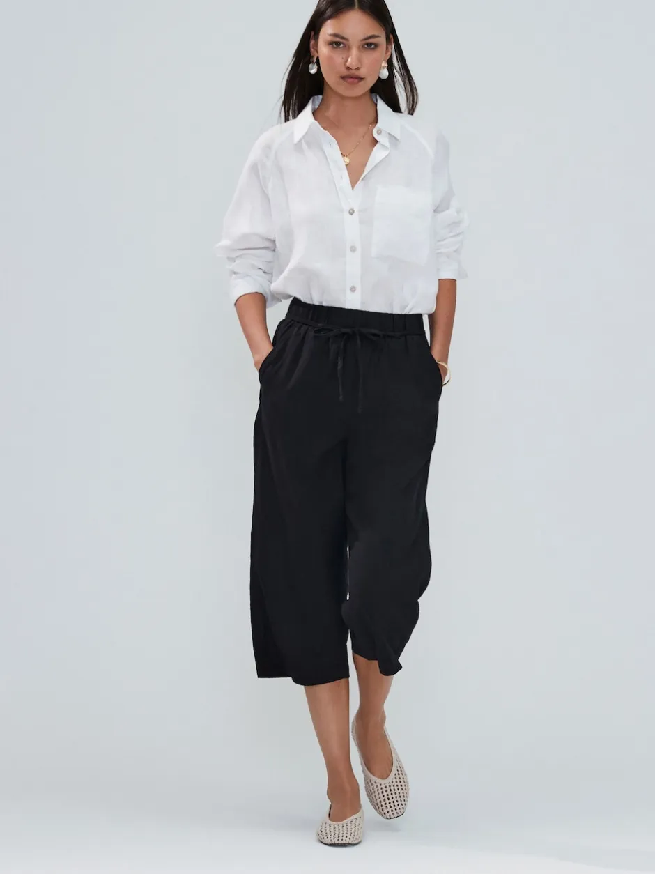 Next Noir - Jupes-culottes en lin mélangé à taille nouée Outlet