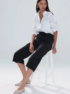Next Noir - Jupes-culottes en lin mélangé à taille nouée Outlet