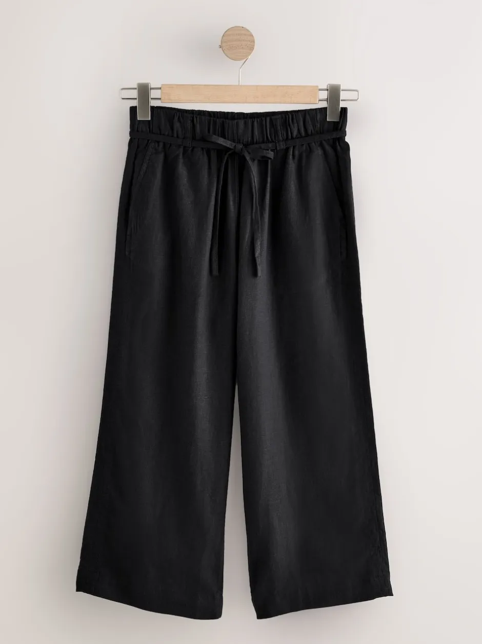 Next Noir - Jupes-culottes en lin mélangé à taille nouée Outlet