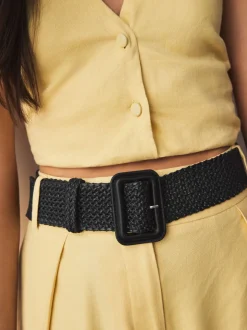 Next Noir - Large ceinture effet raphia Discount