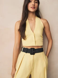 Next Noir - Large ceinture effet raphia Discount