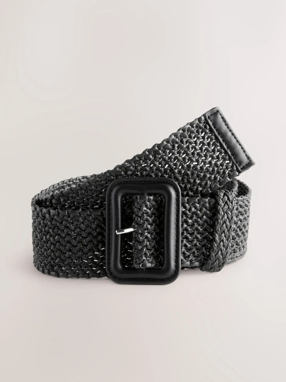 Next Noir - Large ceinture effet raphia Discount
