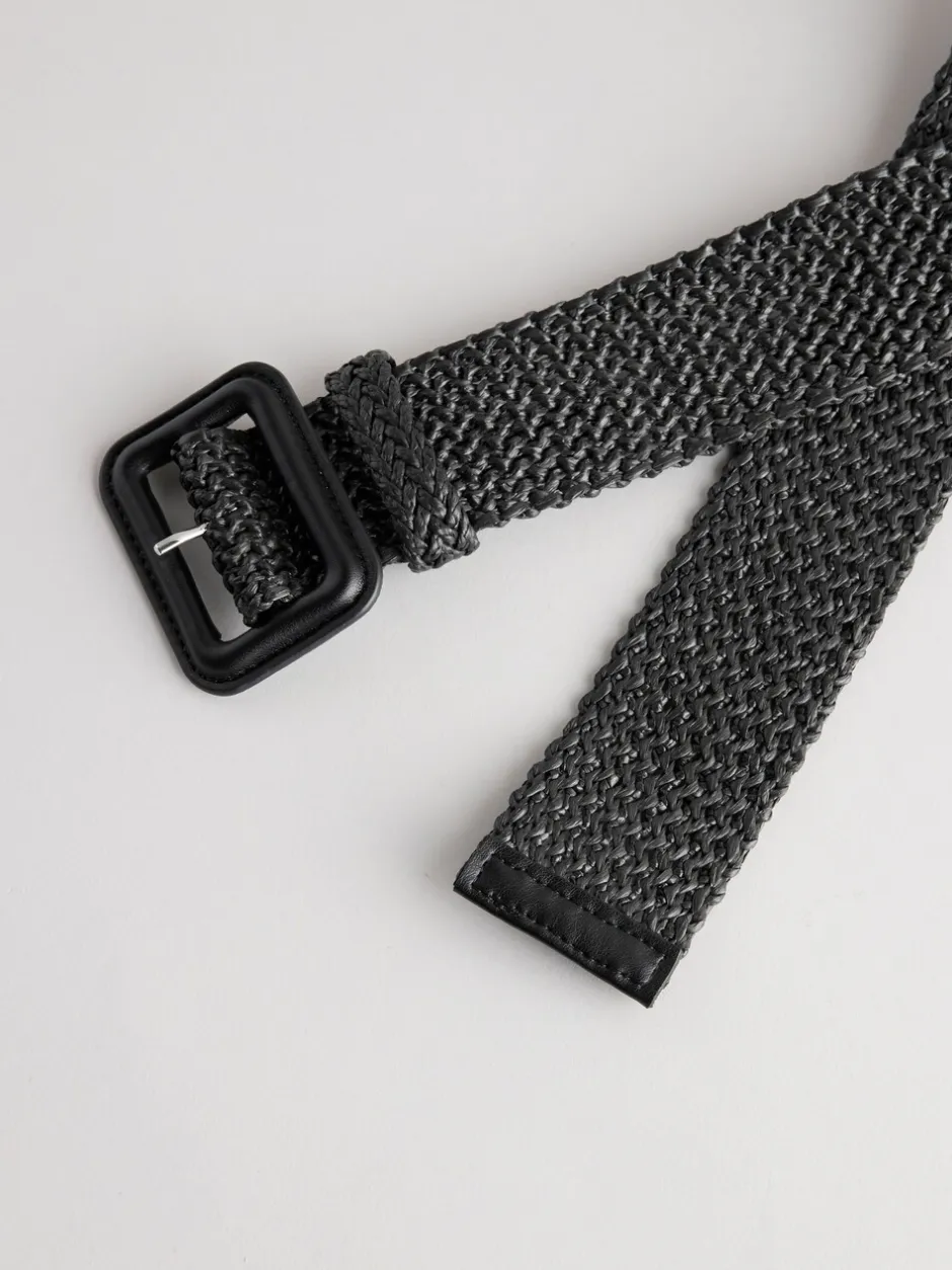 Next Noir - Large ceinture effet raphia Discount