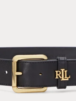 Lauren Ralph Lauren Noir - 3.2cm Ceinture en cuir à logo Online