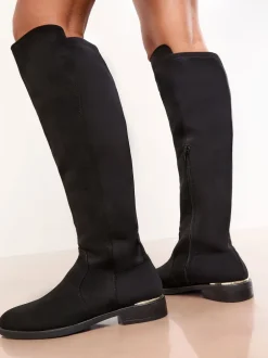 Lipsy Noir - Bottes décontractées élastiques en faux daim New