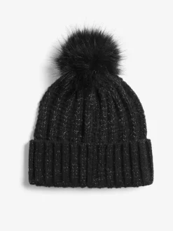 Lipsy - Chapeau à pompon côtelé scintillant Noir Outlet