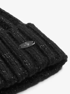 Lipsy - Chapeau à pompon côtelé scintillant Noir Outlet