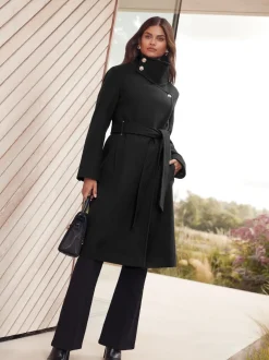 Lipsy Noir - Manteau asymétrique à col cheminée ceinturé Sale