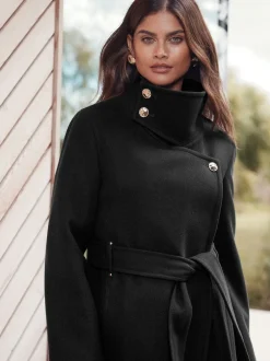 Lipsy Noir - Manteau asymétrique à col cheminée ceinturé Sale