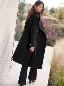 Lipsy Noir - Manteau asymétrique à col cheminée ceinturé Hot