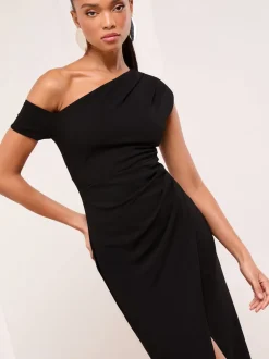 Lipsy Noir - Robe mi-longue à taille froncée et à épaules découvertes Hot