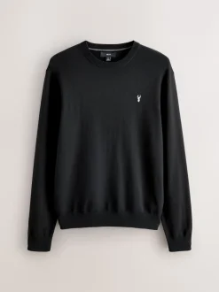 Next Noir - Logo cerf - Pull col rond riche en coton coupe classique Clearance