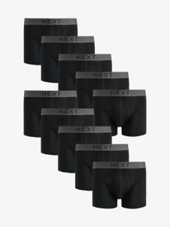 Next Noir - Lot de 10 - A-Front Pure 100% Coton Boxer Outlet