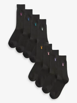 Next Noir - Lot de 8 - Chaussettes brodées Multi Stag Lasting Fresh