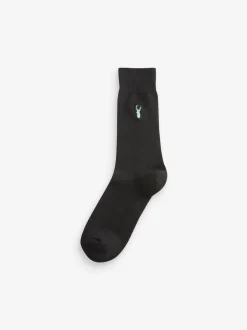 Next Noir - Lot de 8 - Chaussettes brodées Multi Stag Lasting Fresh