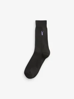 Next Noir - Lot de 8 - Chaussettes brodées Multi Stag Lasting Fresh