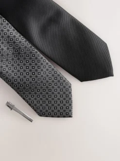 Next - Lot de 2 cravates clip texturées Noir