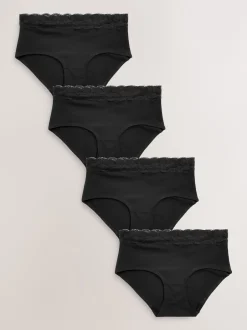 Next Noir - Lot de 4 culottes en coton et dentelle Mi-long Hot
