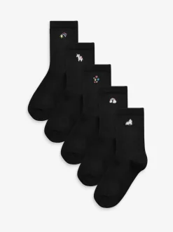 Next Noir - Lot de 5 paires de socquettes brodées licorne Outlet