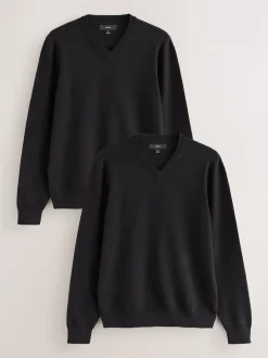 Next Noir - Lot de 2 pulls à col en V doux au toucher coupe classique