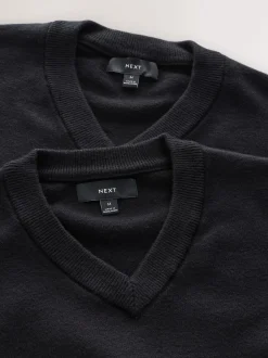Next Noir - Lot de 2 pulls à col en V doux au toucher coupe classique