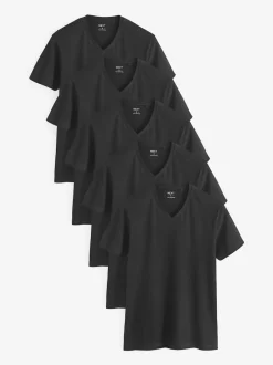 Next Noir - Lot de 5 T-shirts Col en V 100% Coton Coupe ajustée