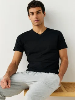 Next Noir - Lot de 5 T-shirts Col en V 100% Coton Coupe ajustée