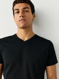 Next Noir - Lot de 5 T-shirts Col en V 100% Coton Coupe ajustée