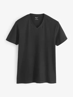 Next Noir - Lot de 5 T-shirts Col en V 100% Coton Coupe ajustée