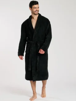 Loungeable Noir - Robe de chambre col châle en polaire Discount