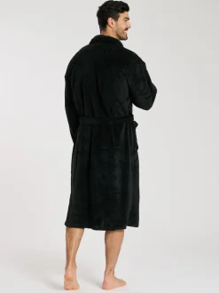 Loungeable Noir - Robe de chambre col châle en polaire Discount