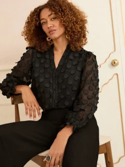 Love & Roses Noir - chemisier à manches longues à pois 3D Outlet