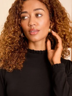 Love & Roses - haut en jersey à manches longues et col volanté Noir Clearance