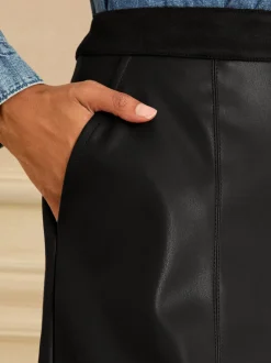 Love & Roses Noir - Jupes mi-long ajustées et flamboyantes en faux cuir Discount