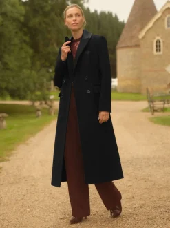 Love & Roses Noir - Manteau long à double boutonnage avec col en similicuir en PU Outlet