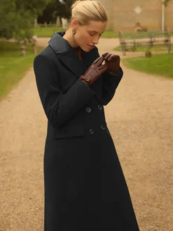 Love & Roses Noir - Manteau long à double boutonnage avec col en similicuir en PU Outlet