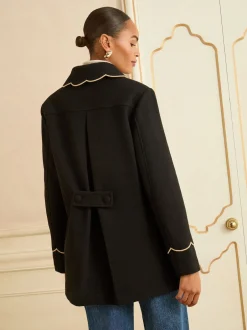 Love & Roses Noir - Manteau Dolly mi-long à bordures festonnées Discount