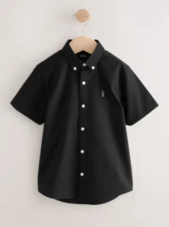 Next - Manches courtes Coton riche Oxford Chemise (3-16ans) Noir Outlet