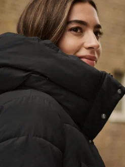 Next - Manteau long matelassé à capuche résistant à la douche Noir New