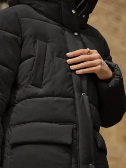 Next - Manteau long matelassé à capuche résistant à la douche Noir New