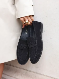 Linzi Noir - Mocassins Belmont froncés en cuir daim Online