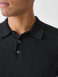 Next Noir - Moulant - Polo en coton riche en coton à manches courtes Sale