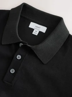 Next Noir - Moulant - Polo en coton riche en coton à manches courtes Sale