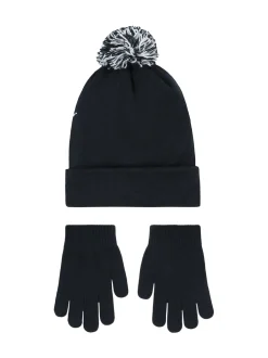 Nike Noir - ensemble bonnet et gants à pompons Swoosh Discount