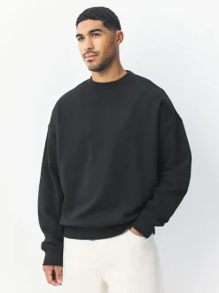 Next Noir - Oversize - Sweat-shirt épais à Col rond riche en coton